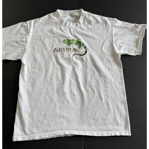 Aruba Men's White Cotton T-Shirt Iguana Embroidered Size Large